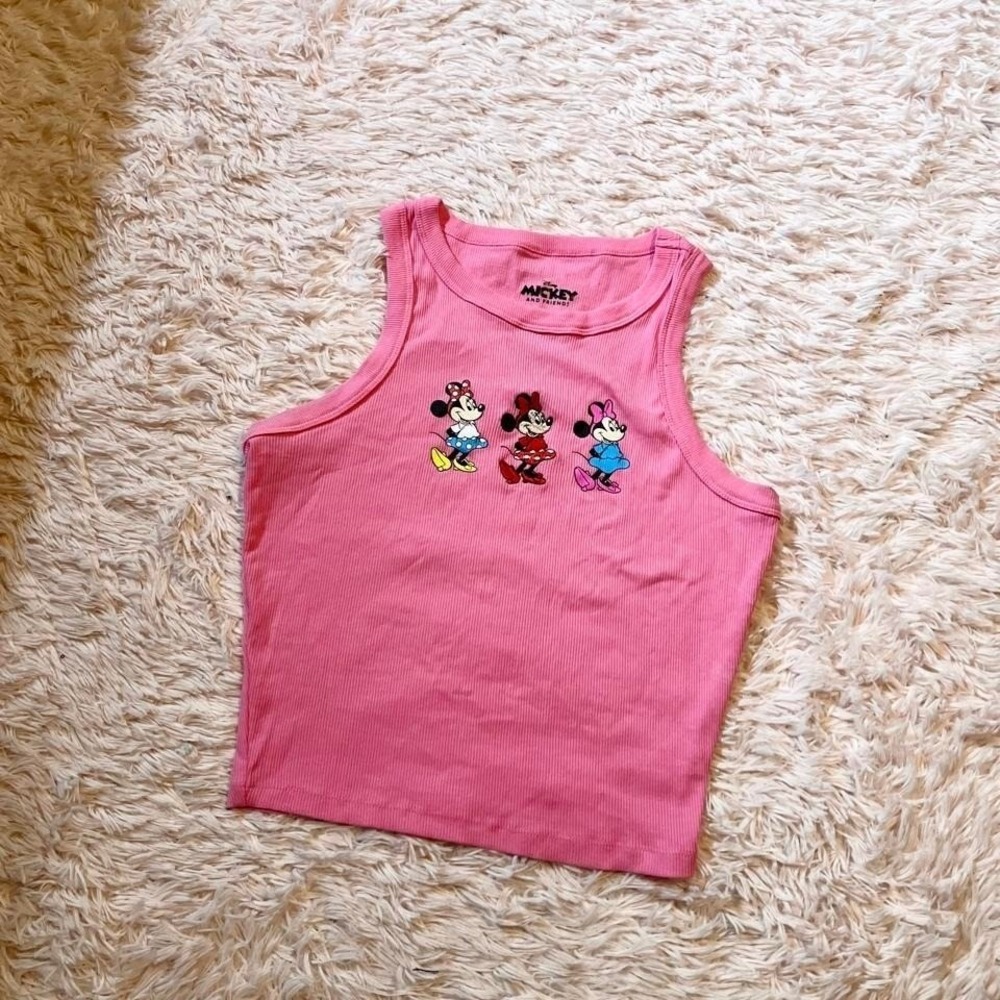 Disney Embroidered Minnie Mouse Kid Core Retro Cropped Tank Womens M Cartoon